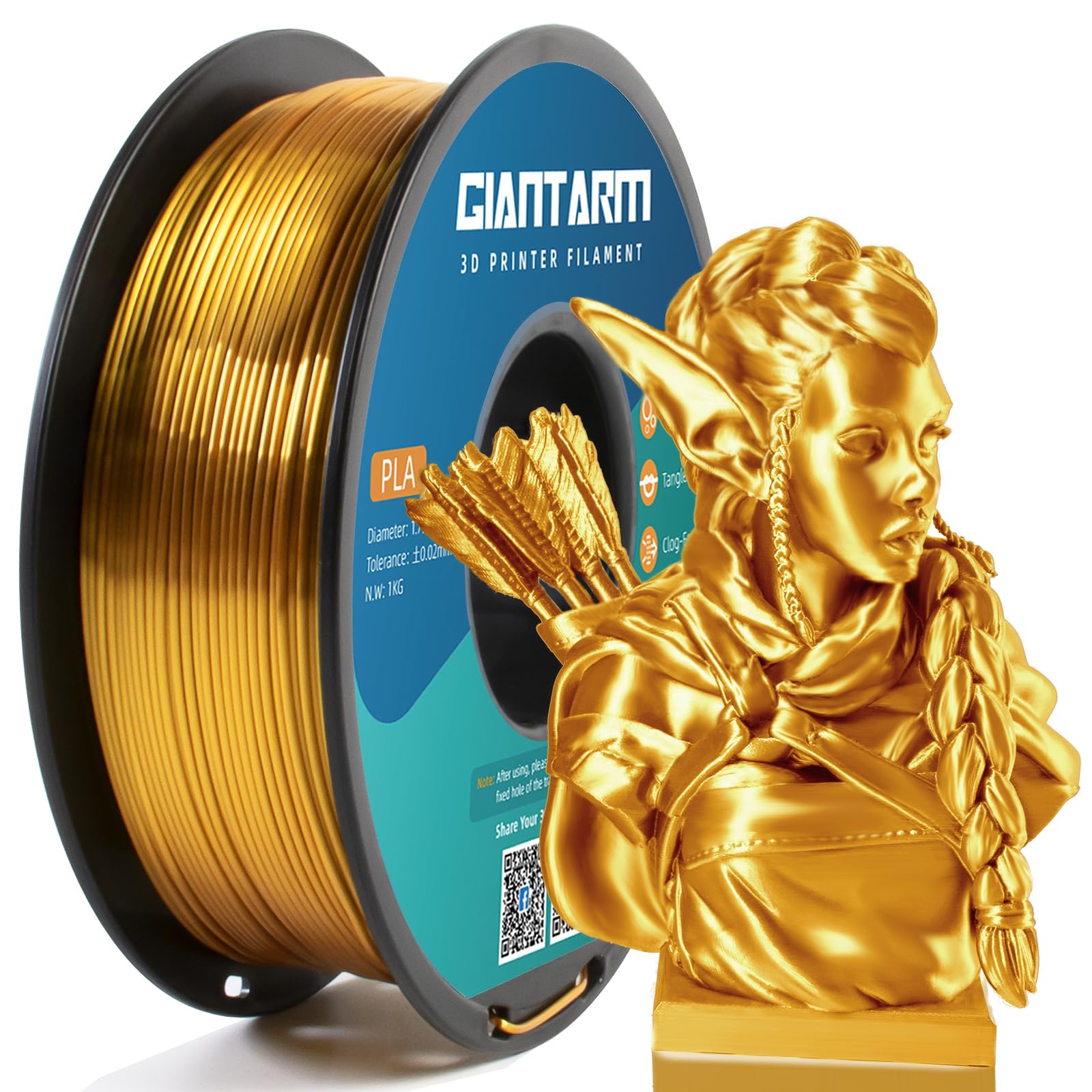 GIANTARM PLA Filamento de Seda Dourado, Filamento PLA de Seda com